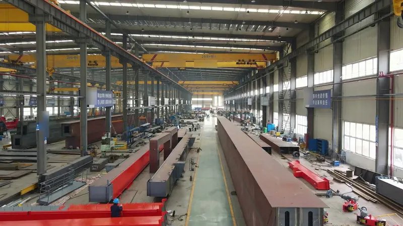 Double girder overhead crane under assembly in the partner factory before delivery
